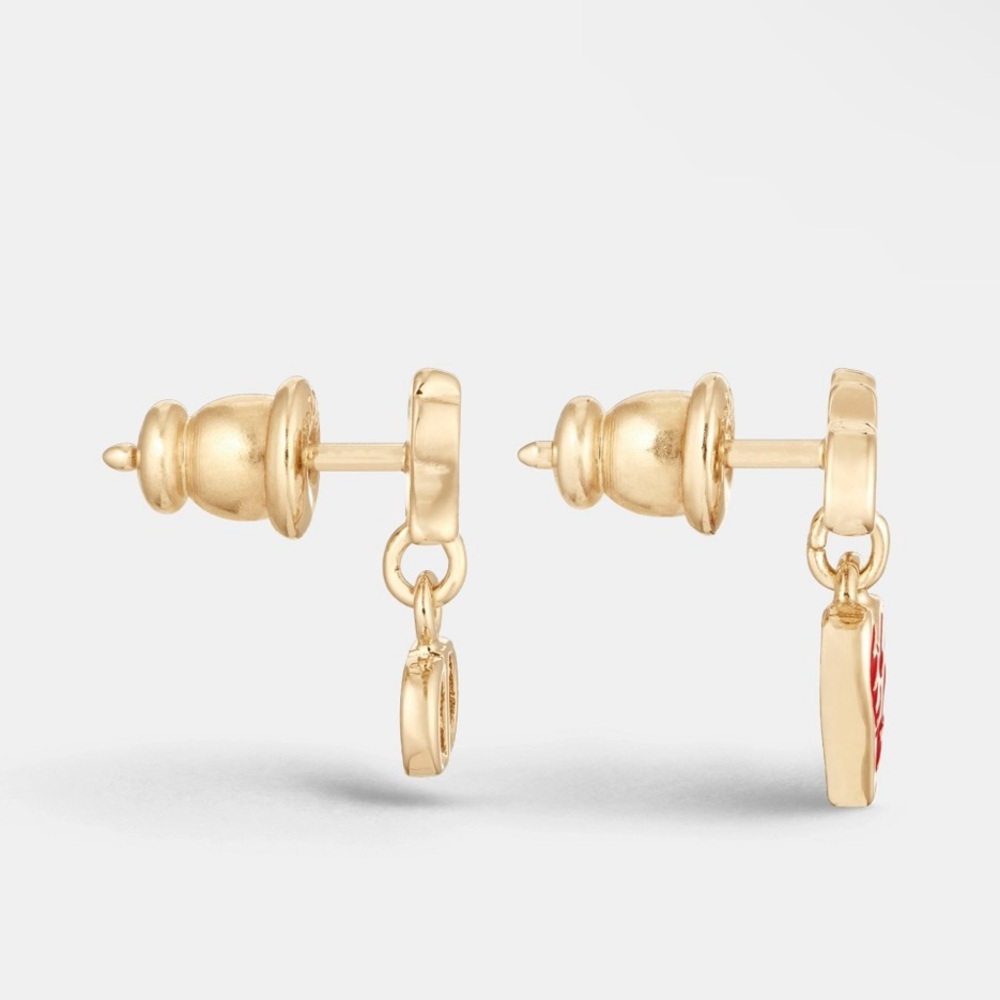 Dior DIORAMOUR JE VOUS ADORE EARRINGS Gold-Finish Metal and Red Lacquer - Picture 2 of 7